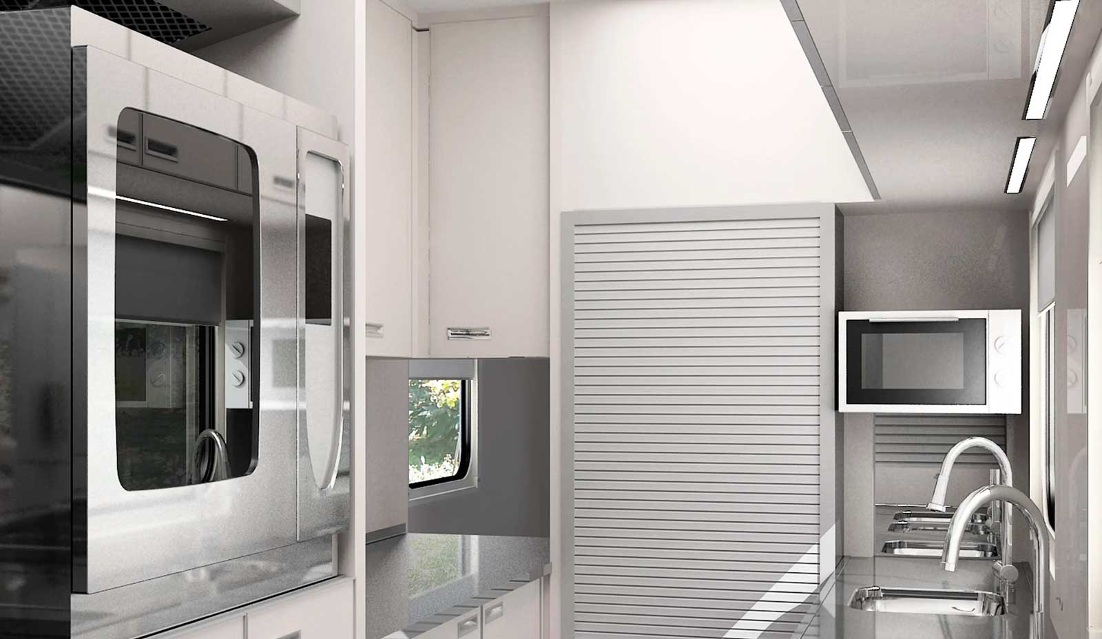 zestaw elementów wyposażenia wnętrza wagonu restauracyjnego